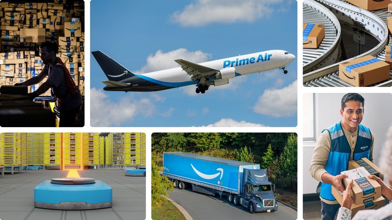 Amazon image showing supply chain air, trucking and individual deliveries