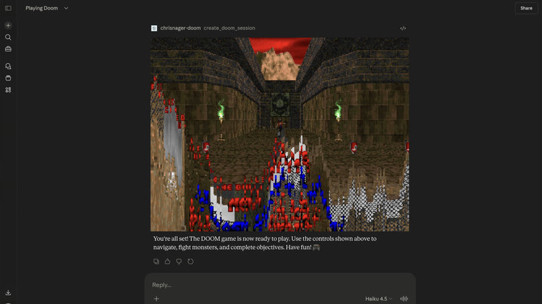 A screenshot of Doom running inside of a chatbot.