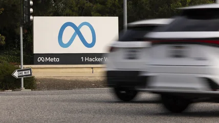 The Meta logo on a sign outside its corporate headquarters.