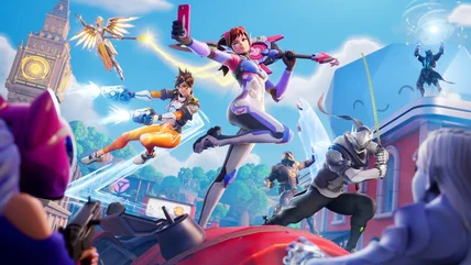 Overwatch heroes Mercy, Tracer, D.va and Genji as depicted in Fortnite