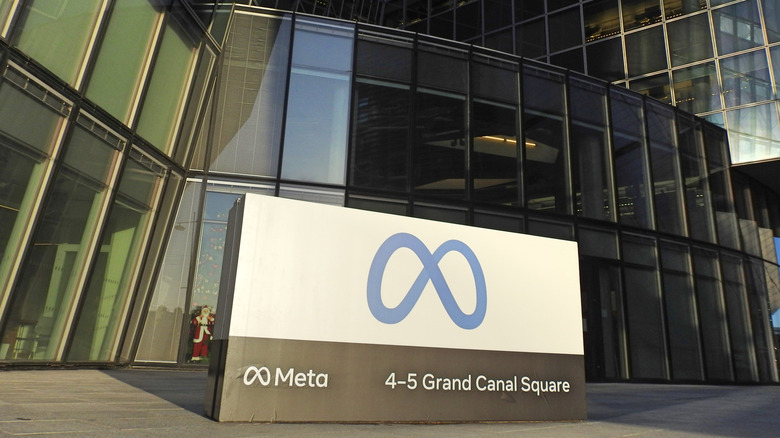 A Meta logo outside of the company's office in Dublin, Ireland.